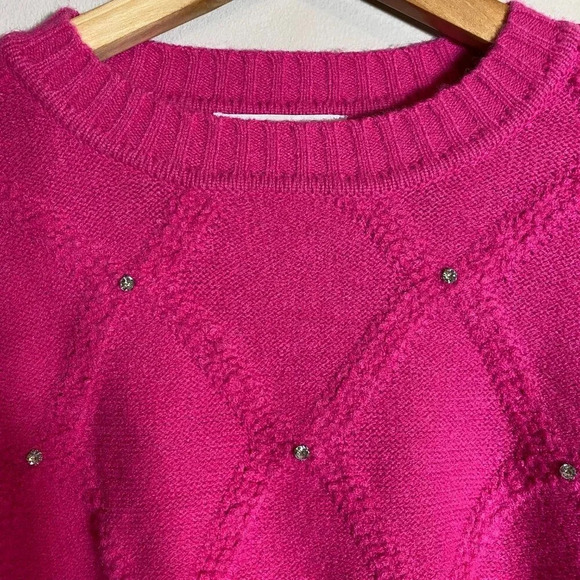 NWT Nanette Lepore Bedazzled Cable Knit Crewneck Pullover Sweater Women's M Pink - Picture 7 of 14